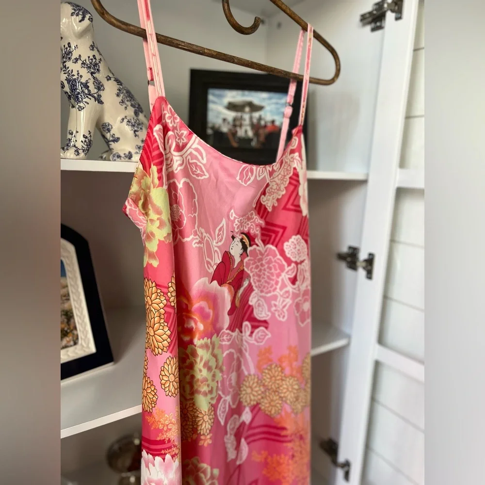 Natori Pink Slip Dress - Asian Oriental Print - Picture 3 of 4